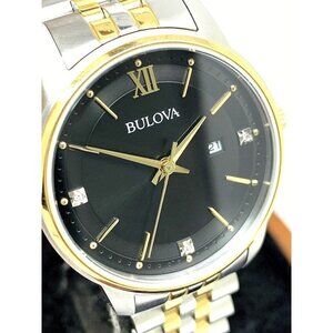 Bulova Women's Watch 98P198 Black Dial Diamond Quartz Two Tone Stainless Steel